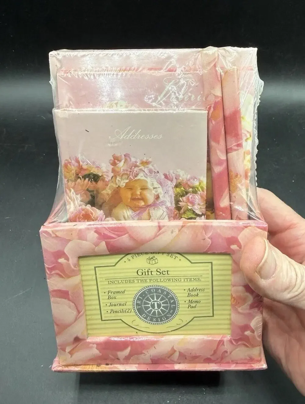 Anne Geddes Pink Gift Set Framed Box Journal Pencils Address Book Memo Pad -47D
